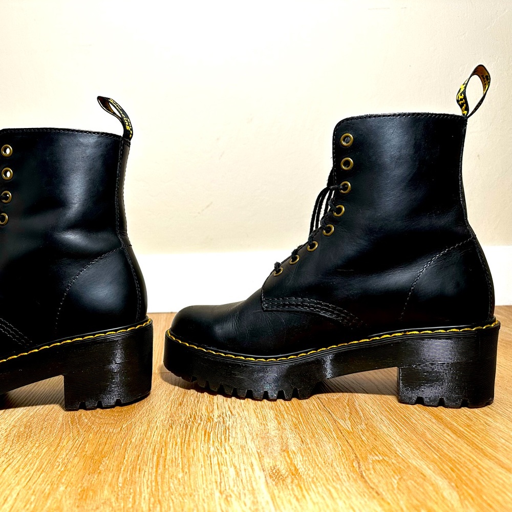 Dr Martens Shriver Boots Black Leather Heels